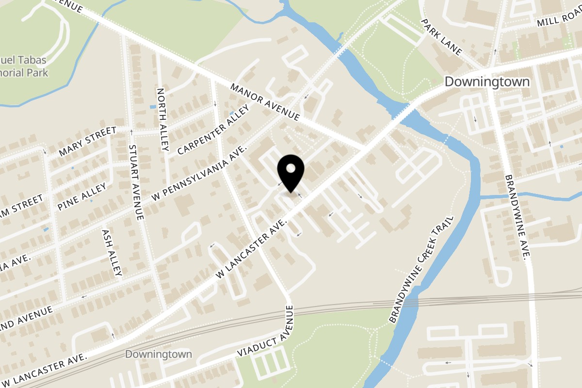 Map showing the location of Myrtos on 47 W Lancaster Ave in Downingtown